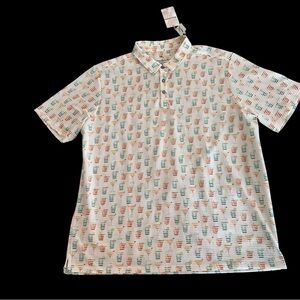 Tommy Bahama White Polo with Multicolor Pattern